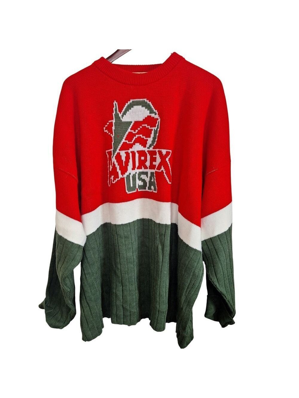 AVIREX USA Varsity Sweater Red Green White Block Color Knit Mens 3X